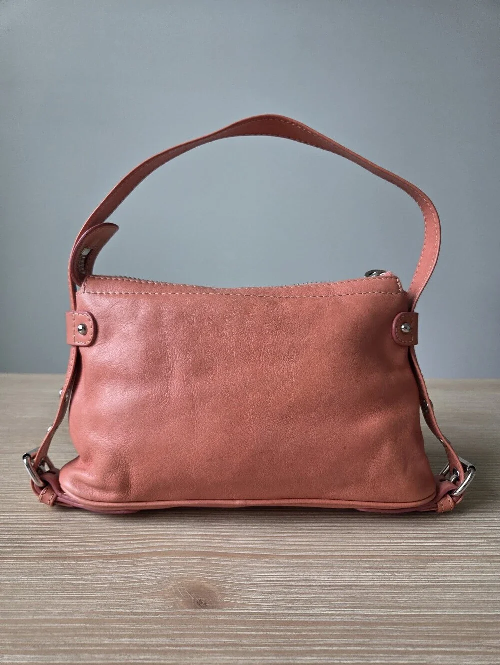 Vintage Y2K Marc Jacobs Coral Pink Leather Shoulder Bag Cargo Pocket Hobo Purse